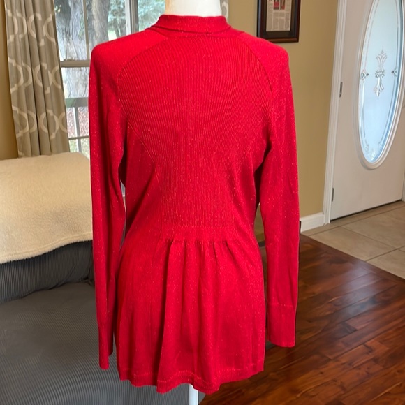 ❌ SOLD Holiday Sparkle Red Metallic Apt 9 Open Front Cardigan Peplum Waist, L - Picture 7 of 7